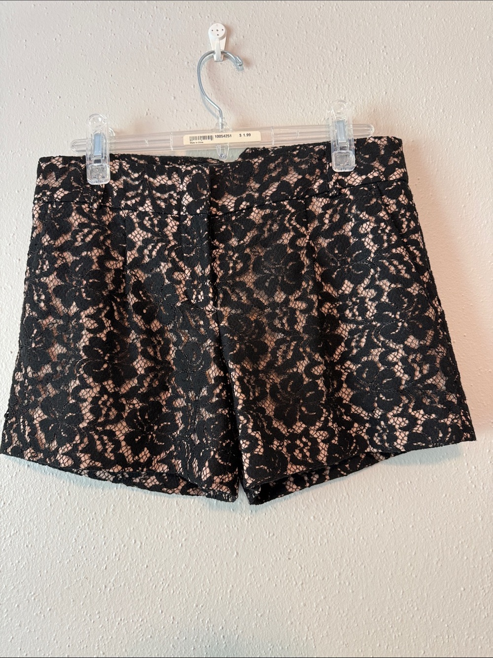 BCBGMaxAzria Black Lace High-Waist Shorts with Nude Lining